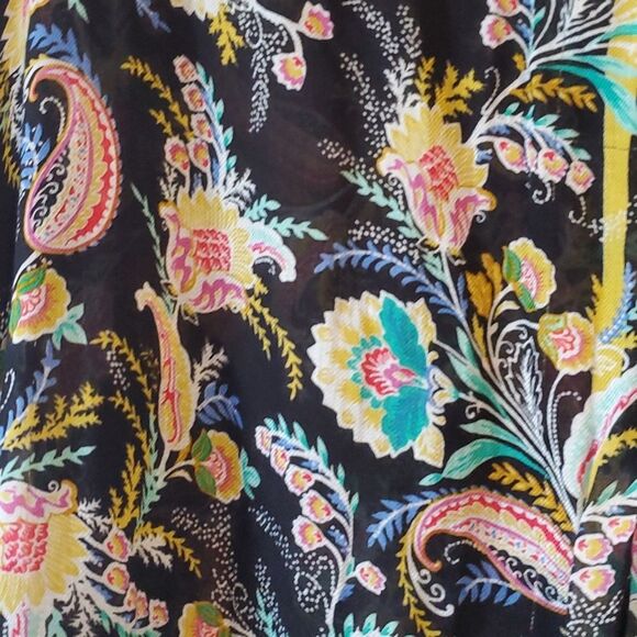 LOFT SCARF WRAP FLORAL PRINT BLACK PINK GOLD AQUA LIGHTWEIGHT - Picture 2 of 11